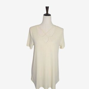 Lime n Chili Cream Ribbed Cutout Short Sleeve Tunic Top Size L
